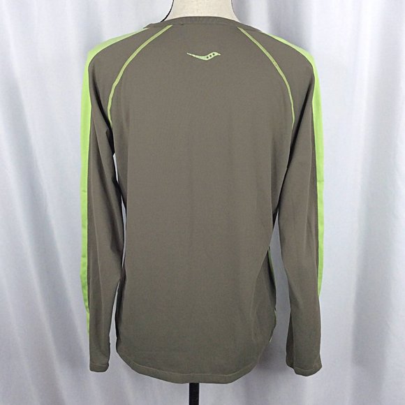 Saucony Running Athletic Top Womens Size Large Brown Green Long Sleeve Crew Neck - Picture 3 of 6